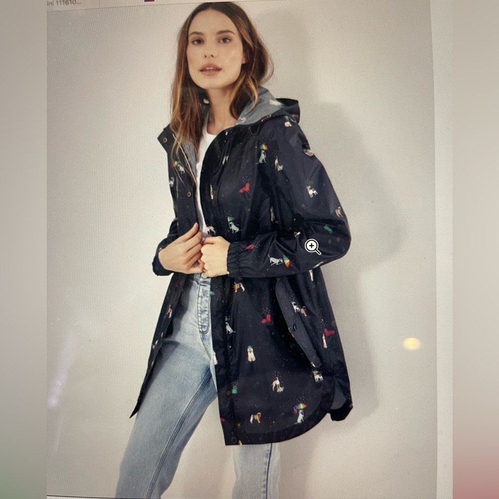 Joules Navy Raincoat with Multicolor Dog Print packaway
